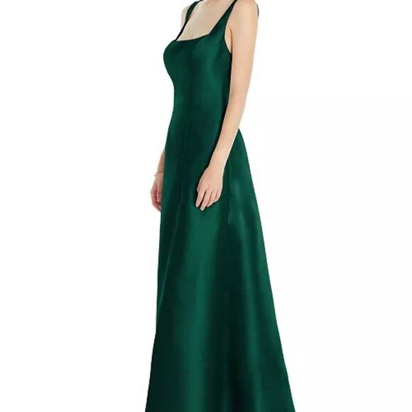 Alfred Sung D826 Hunter Green Square Neck Satin A-Line Gown Sz 4 NWOT - Picture 2 of 6